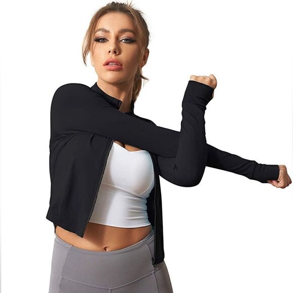Women's Stretchy Athletic Workout Lightweight Jacket Full Zip Running Jacket - Picture 6 of 7